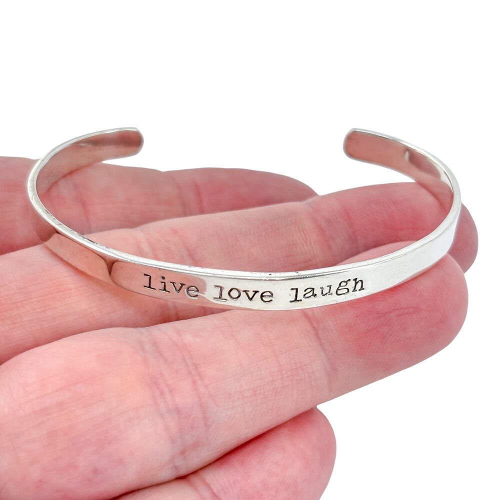 Vintage Sterling Silver 925 Live Love Laugh Cuff Bracelet 6.5"